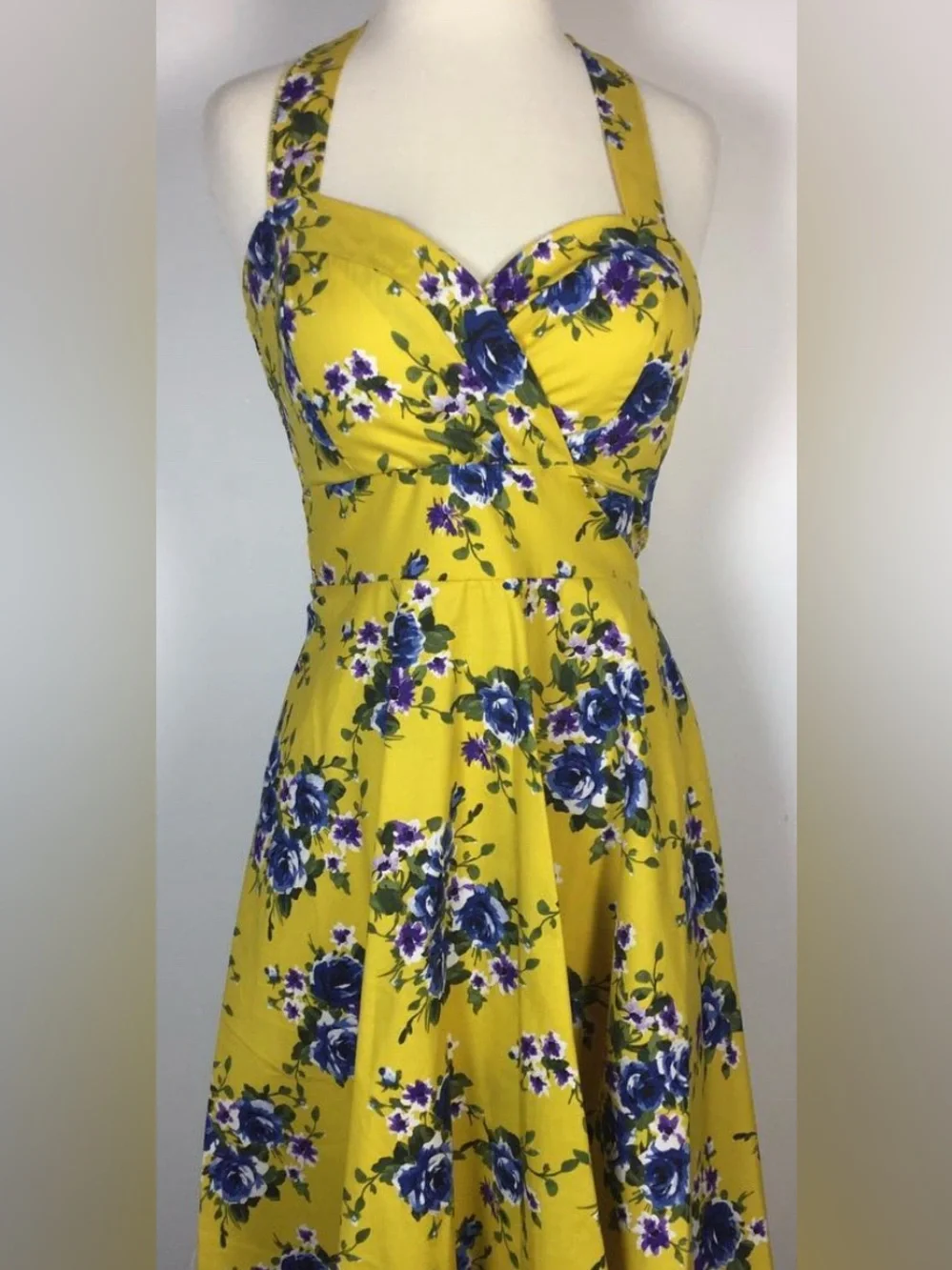 Mustard Blossoms halter tie swing dress Retro Rockabilly small